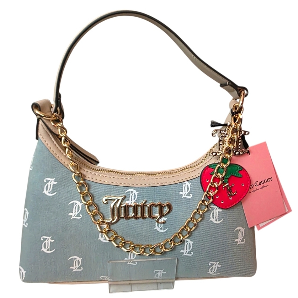NWT Juicy Couture Denim Days Hobo Bag Y2K Shoulder Bag Charm Strawberry Logo Rar
